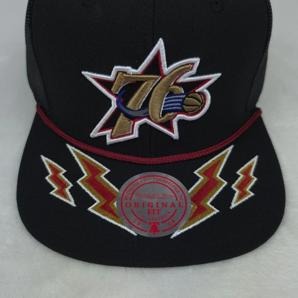 Phila 76ers Mitchell & Ness NBA Trucker Hat Cap 3D Logo Lightning Bill Roped NWT